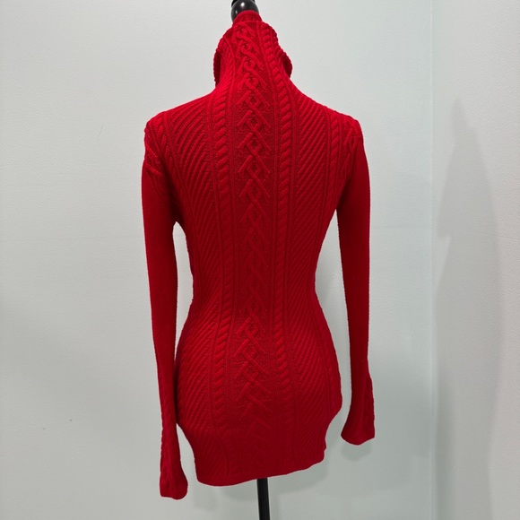 Red Long Cableknit Tunic Long Sweater - Picture 3 of 7